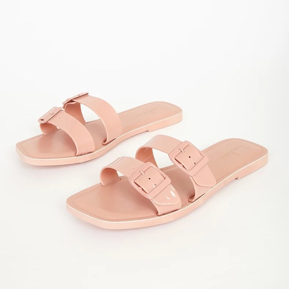Blush Pink Patent Buckled Slide Sandals - Picture 4 of 4
